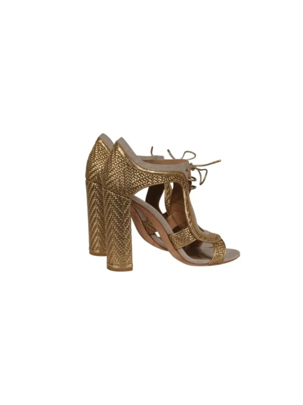 Salvatore Ferragamo Womens Twist Woven Lace Up Sandals Size US 10 Gold Tan Gold
